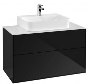 Тумба під раковину Villeroy & Boch Finion 100х50,1 см МДФ глянсовий чорний лак/скло біле матове F10100PH