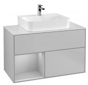 Тумба під раковину Villeroy & Boch Finion 100х50,1 см із підсвічуванням МДФ світло-сірий матовий лак/скло біле матове F111GJGJ