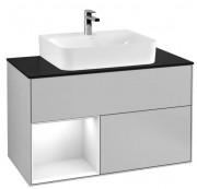 Тумба под раковину Villeroy & Boch Finion 100х50,1 см с подсветкой МДФ светло-серый матовый лак/глянцевый белый лак/стекло черное матовое F112GFGJ