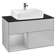 Тумба под раковину Villeroy & Boch Finion 100х50,1 см с подсветкой МДФ светло-серый матовый лак/стекло черное матовое F112GJGJ