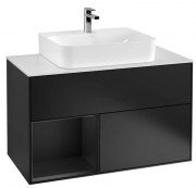 Тумба під раковину Villeroy & Boch Finion 100х50,1 см із підсвічуванням МДФ чорний матовий лак/скло біле матове F111PDPD