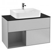 Тумба под раковину Villeroy & Boch Finion 100х50,1 см с подсветкой МДФ светло-серый матовый лак/антрацит матовый лак/стекло черное матовое F112GKGJ