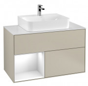 Тумба под раковину Villeroy & Boch Finion 100х50,1 см с подсветкой МДФ песок матовый лак/глянцевый белый лак/стекло белое матовое F111GFHH