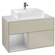 Тумба під раковину Villeroy & Boch Finion 100х50,1 см із підсвічуванням МДФ пісок матовий лак/світло-сірий матовий лак/скло біле матове F111GJHH