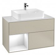 Тумба під раковину Villeroy & Boch Finion 100х50,1 см із підсвічуванням МДФ пісок матовий лак/глянцевий білий лак/скло біле матове F111GFHH