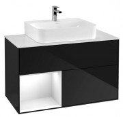 Тумба под раковину Villeroy & Boch Finion 100х50,1 см с подсветкой МДФ глянцевый черный лак/глянцевый белый лак/стекло белое матовое F111GFPH