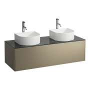 Тумба під 2 раковини Laufen Sonar 120 см з 2 отворами під раковину та змішувач МДФ/ДСП/керамограніт титан/чорний мармур H4054280341421