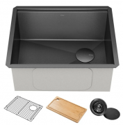 Мойка для кухни Kraus Kore 58,42х48,26 см нижнего монтажа нержавеющая сталь черный KWU1111-23/PGM