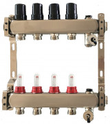 Коллектор для теплого пола Tervix Pro Line на 4 контура с расходомерами краном Маевского и сливным краном нержавеющая сталь 501204