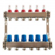 Коллектор для теплого пола Tervix Pro Line на 6 контуров с расходомерами нержавеющая сталь 501106