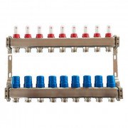 Коллектор для теплого пола Tervix Pro Line на 9 контуров с расходомерами нержавеющая сталь 501109