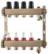 Коллектор для теплого пола Tervix Pro Line на 8 контуров с расходомерами краном Маевского и сливным краном нержавеющая сталь 501208