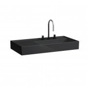 Раковина для ванної Laufen Kartell 90х46 см з 3 отворами полиця зліва шліфована кераміка чорний глянсовий H8183390201581