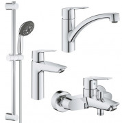 Комплект смесителей для ванной и кухни Grohe QuickFix Start 4 в 1 с душевым набором хром UA202301KE