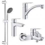 Комплект змішувачів для ванної та кухні Grohe QuickFix Start 4 в 1 з душовим набором хром UA202301KE