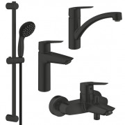 Комплект змішувачів для ванної та кухні Grohe QuickFix Start 4 в 1 із душовим набором чорний матовий UA303311MK