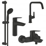 Комплект смесителей для ванной и кухни Grohe QuickFix Start 4 в 1 с душевым набором черный матовый UA303301MK
