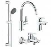 Комплект змішувачів для ванної та кухні Grohe QuickFix Start Edge 4 в 1 з душовим набором хром UA202501SK