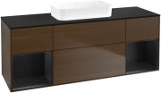 Тумба под раковину Villeroy & Boch Finion 160х50,1 см с подсветкой МДФ шпон грецкого ореха/стекло черное матовое G742PDGN