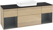 Тумба под раковину Villeroy & Boch Finion 160х50,1 см с подсветкой МДФ шпон дуба/стекло черное матовое G742HGPC