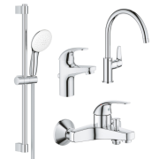 Комплект смесителей для ванной Grohe BauCurve 4 в 1 с душевым набором и смесителем для кухни хром UA122218K1