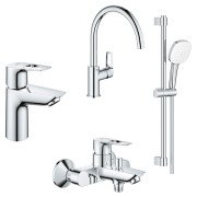 Комплект змішувачів для ванної Grohe BauLoop New 4 в 1 з душовим набором та змішувачем для кухні хром UA123225K3