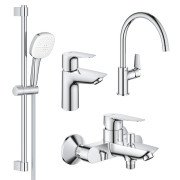 Комплект смесителей для ванной Grohe BauEdge New 4 в 1 с душевым набором и смесителем для кухни хром UA123218K1