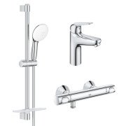 Комплект смесителей для ванной Grohe Euroeco New 3 в 1 с термостатом и душевым набором хром UA123241M0