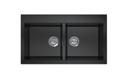Мийка для кухні Sink Quality SINK 2K80 86X50X21,5 см з переливом нанограніт чорний з золотом SINK.L.2K80.X