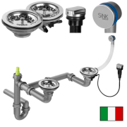 Сифон для кухонной мойки Fisc Italiana PREMIUM 2K Auto автоматический двухкамерный хром 01642-2