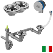 Сифон для кухонного миття Fisc Italiana Premium 2K Manual ручний двокамерний хром  01643-2