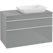 Тумба під раковину Villeroy & Boch Venticello 95,7х50,2 см МДФ скло глянсове сіре/ручка алюміній білий A94302RA