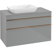 Тумба під раковину Villeroy & Boch Venticello 95,7х50,2 см МДФ скло глянсове сіре/ручка мідь A94205RA
