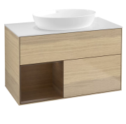 Тумба под раковину Villeroy & Boch Finion 100х50,1 см с подсветкой МДФ шпон дуба/стекло белое матовое FA11GNPC