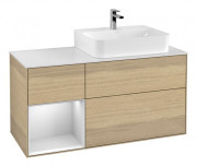 Тумба під раковину Villeroy & Boch Finion 120х50,1 см із підсвічуванням МДФ шпон дуба/скло біле матове G141MTPC
