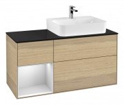 Тумба під раковину Villeroy & Boch Finion 120х50,1 см із підсвічуванням МДФ шпон дуба/скло чорне матове G142MTPC