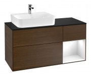 Тумба під раковину Villeroy & Boch Finion 120х50,1 см із підсвічуванням МДФ шпон волоського горіха/скло чорне матове F152GFGN