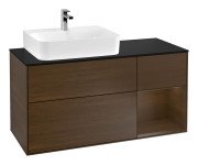 Тумба під раковину Villeroy & Boch Finion 120х50,1 см із підсвічуванням МДФ шпон волоського горіха/скло чорне матове G152GNGN