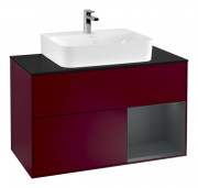 Тумба під раковину Villeroy & Boch Finion 100х50,1 см з підсвічуванням МДФ півонія матовий лак/темно-синій матовий лак/скло чорне матове F122HGHB