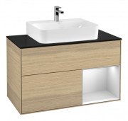 Тумба під раковину Villeroy & Boch Finion 100х50,1 см з підсвічуванням МДФ шпон дуба/білий матовий лак/скло чорне матове F122MTPC