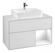 Тумба під раковину Villeroy & Boch Finion 100х50,1 см з підсвічуванням МДФ білий матовий лак/білий глянсовий/скло біле матове G121GFMT