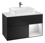 Тумба під раковину Villeroy & Boch Finion 100х50,1 см з підсвічуванням МДФ чорний матовий лак/білий матовий лак/скло біле матове G121MTPD