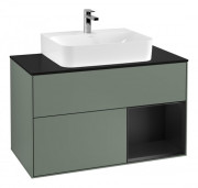 Тумба під раковину Villeroy & Boch Finion 100х50,1 см із підсвічуванням МДФ оливковий матовий лак/чорний матовий лак/скло чорне матове  F122PDGM