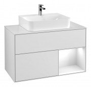 Тумба под раковину Villeroy & Boch Finion 100х50,1 см с подсветкой МДФ белый матовый лак/белый глянцевый/стекло белое матовое G121GFMT