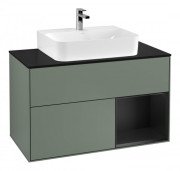 Тумба под раковину Villeroy & Boch Finion 100х50,1 см с подсветкой МДФ оливковый матовый лак/черный матовый лак/стекло черное матовое F122PDGM