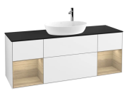 Тумба под раковину Villeroy & Boch Finion 160х50,1 см с подсветкой МДФ глянцевый белый лак/стекло черное матовое F982PCGF