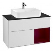 Тумба под раковину Villeroy & Boch Finion 100х50,1 см с подсветкой МДФ белый матовый лак/пион матовый лак/стекло черное матовое G122HBMT