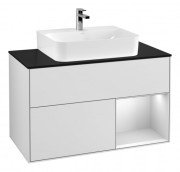 Тумба под раковину Villeroy & Boch Finion 100х50,1 см с подсветкой МДФ белый матовый лак/белый матовый лак/стекло черное матовое G122MTMT