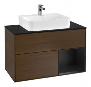 Тумба под раковину Villeroy & Boch Finion 100х50,1 см с подсветкой МДФ шпон грецкого ореха/черный матовый лак/стекло черное матовое G122PDGN