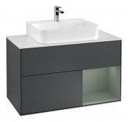 Тумба под раковину Villeroy & Boch Finion 100х50,1 см с подсветкой МДФ темно-синий матовый лак/оливковый матовый лак/стекло белое матовое G121GMHG